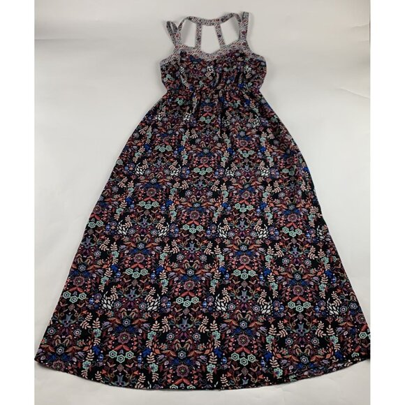 Xhilaration Black Bright Scandinavian Floral Print Maxi Dress M - Picture 1 of 8